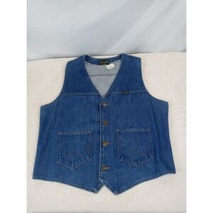 Vintage Wrangler Made in USA Denim Vest 90s Western Cowboy Trucker Jean Vest Lrg